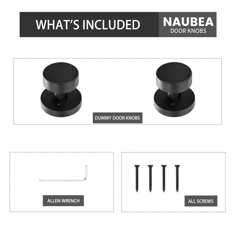 naubea 2 Pack Matte Black Dummy Door Knob Interior, Black Door Knobs for Bifold and Closet Doors, Heavy Duty Round Modern Door Handle - Image 5